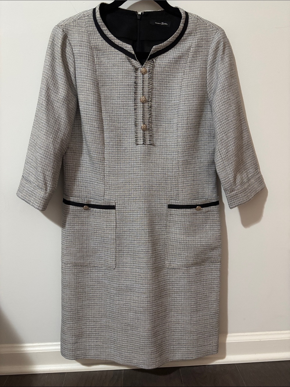 Women's Light Gray Tweed Midi Dress